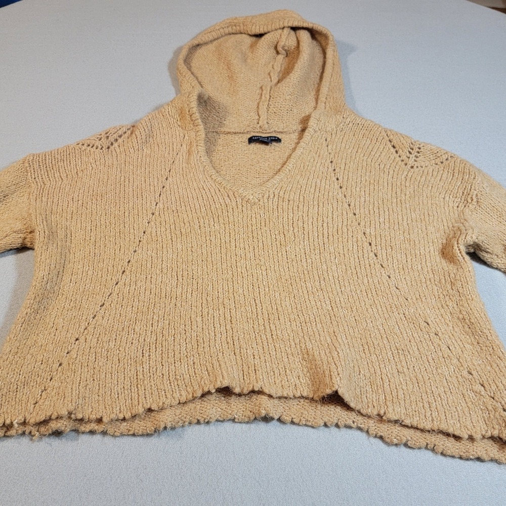 American Eagle Hoodie Boho Sweater Cropped Knit‎ V Neck Pullover Women's Medium
